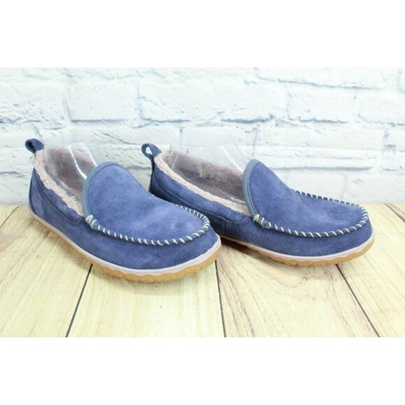 LL Bean Purple Suede Slip-On Fleece Lined Mountain Moccasin Slippers Size 8 M - Picture 3 of 9